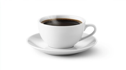 Obraz premium Warm Cup of Coffee with Saucer on White Background