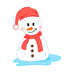 Melting Snowman with Santa’s hat and scarf