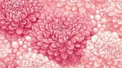 Vibrant Pink Floral Background with Detailed Chrysanthemums Design