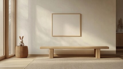 Minimalist interior design with empty frame and soft lighting