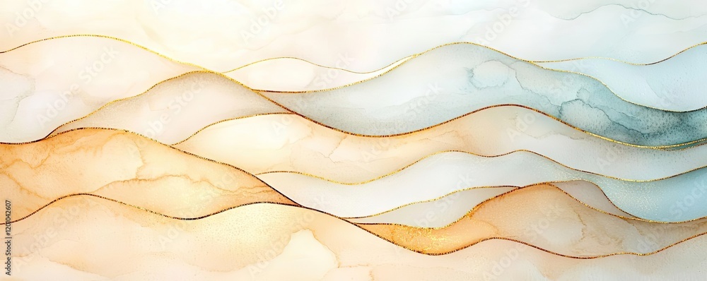 Poster beige gold watercolor idea. an abstract wave pattern featuring gentle gradients and fluid lines in s