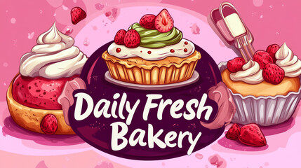 Bakery elements of logo design with cake or pie and text - Daily Fresh Bakery