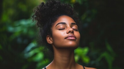Serene Young Woman with Natural Beauty in Lush Green Environment