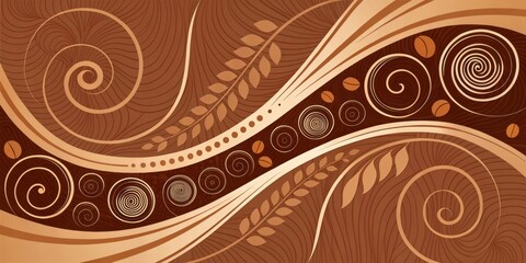 Fototapeta premium Abstract Swirling Coffee Bean and Leaf Design with Elegant Brown Hues and Decorative Spirals
