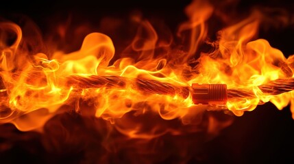 Flaming Rope Burning in Intense Fire with Bright Orange Flames