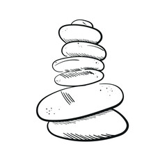 Minimalist outline balance pebble stone silhouette sketch. Black and white zen stones line art. Vector illustration hand drawn 