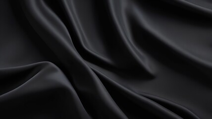 Obraz premium Luxurious black satin fabric with a smooth, rippled texture, perfect for fashion, drapery, or elegant decoration