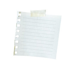 blank note paper with tape isolated on white