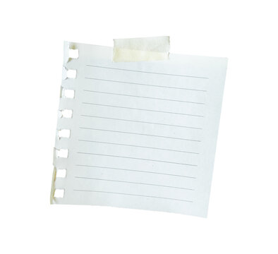 blank note paper with tape isolated on white
