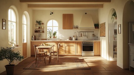 Bright and Cozy Kitchen Interior with Natural Light and Plants