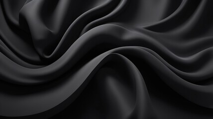 Obraz premium Black satin fabric with a luxurious, smooth, and rippled texture, perfect for elegant fashion backdrops