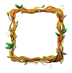 Square liana frame with natural twists and leaves. Vector cartoon illustration