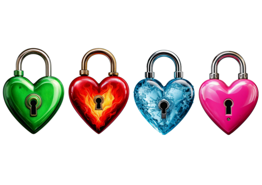 Set heart as a lock isolated on transparent background