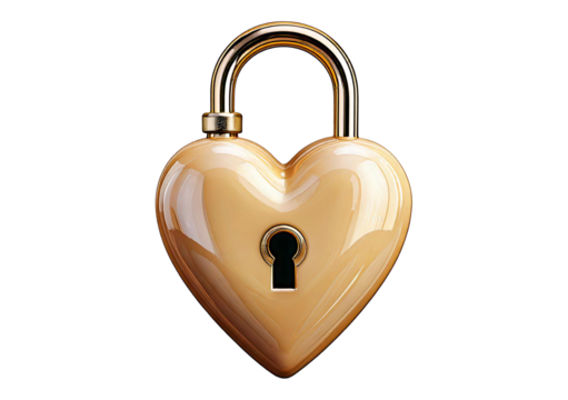 Beige heart as a lock isolated on transparent background