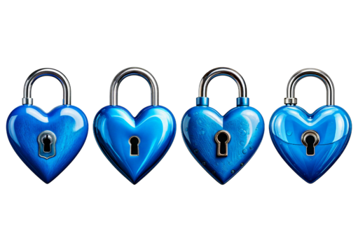 Blue heart as a lock isolated on transparent background - Powered by Adobe