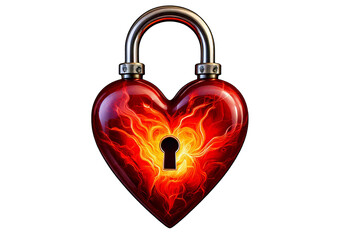Obraz premium Hot heart as a lock isolated on transparent or white background