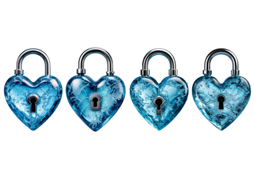 Ice heart as a lock isolated on transparent background