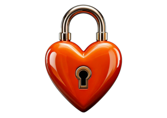 Orange heart as a lock isolated on transparent or white background