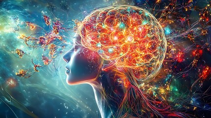 A human brain connecting with a digital brain through intricate neural pathways depicting the fusion of artificial knowledge and human insight