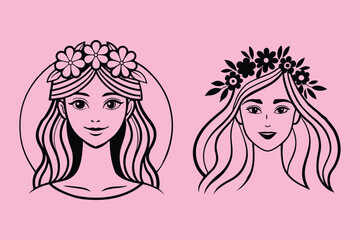 Elegant Women Vector Art: Hair Decoration with Flowers
