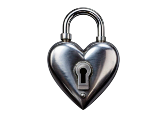 Silver heart as a lock isolated on transparent or white background