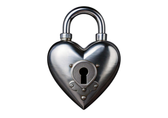Silver heart as a lock isolated on transparent or white background