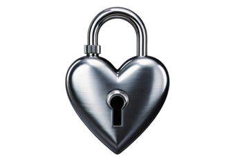 Silver heart as a lock isolated on transparent or white background
