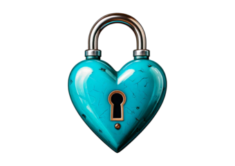 Turquoise heart as a lock isolated on transparent or white background