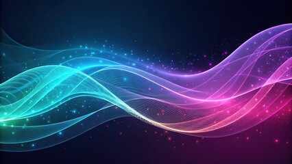 Abstract cosmic wave design with vibrant glowing particles and a dark background