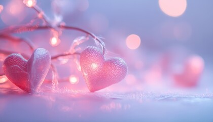 Glowing Pink Hearts with Festive Lights for Valentines Day