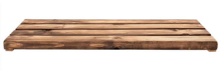 Rustic wooden platform, rectangular, brown, planks, isolated.