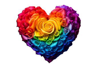 Happy valentines day love heart Shaped rainbow rose lgbt pride isolated on marble, lgbtq isolated on transparent or white background.