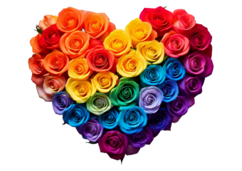 Happy valentines day love heart Shaped rainbow rose lgbt pride isolated on marble, lgbtq isolated on transparent or white background.