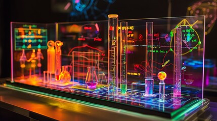 A sparkling science fair display with detailed models and colorful charts