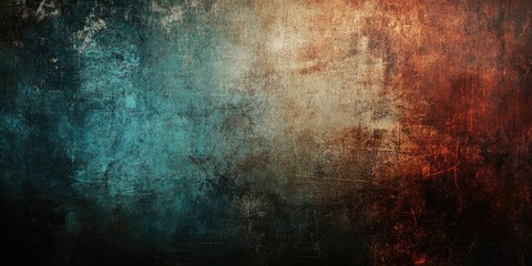 Obraz premium Grunge textured background featuring deep teal and burnt orange hues blending seamlessly with dark undertones creating a visually striking depth effect