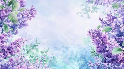 Obraz premium Confetti watercolor idea. Beautiful lilac flowers blooming in a vibrant watercolor style against a soft background.