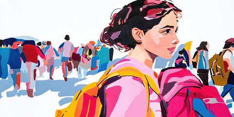 migration and migrants concept - walking in nature