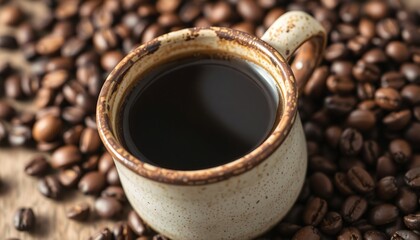 coffee beans and cup