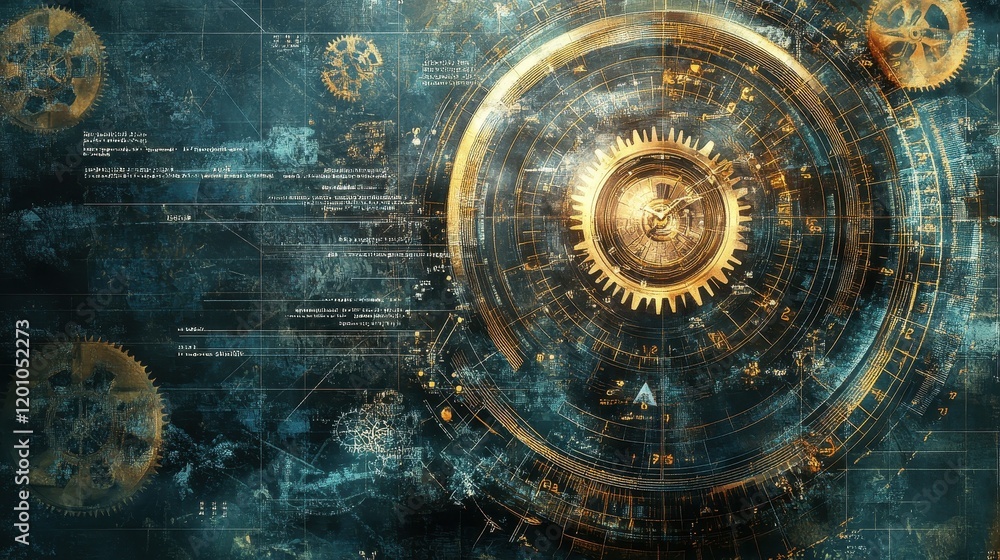 Poster abstract steampunk clockwork gears and technology design