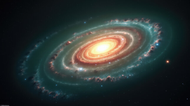 Stunning spiral galaxy illuminated by radiant core and colorful arms viewed against a dark space backdrop
