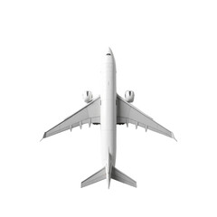 White airplane top view on transparent background