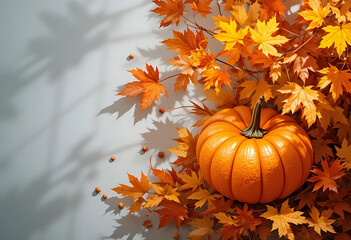 Naklejka premium pumpkins and autumn leaves