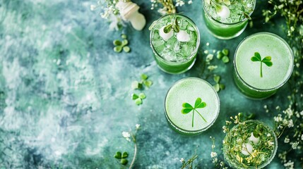 A sparkling St. Patricks Day party with green drinks, shamrocks, and festive hats