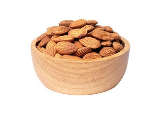 Almond nuts in wooden bowl isolated