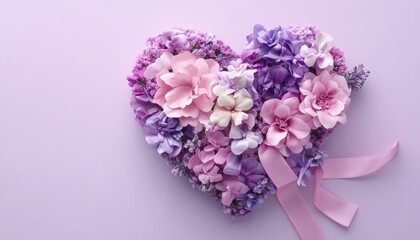 Obraz premium Heart Shaped Floral Arrangement of Pastel Pink and Purple Flowers