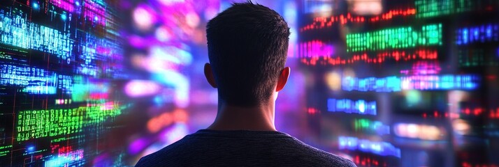 internet concept with man on multiple devices and screens 