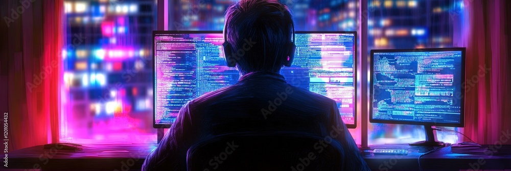 Wall mural internet concept with man on multiple devices and screens