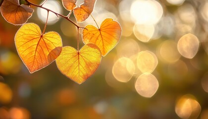 Heart-Shaped Autumn Leaves Illuminated by Sunlight