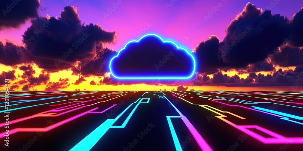 Sticker internet concept with cloud and digital circuitry