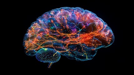 A digital brain intertwining with a biological brain illuminated by vibrant circuits depicting the blend of artificial and human intelligence